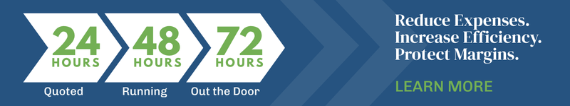 Service solution with a 24 hour quote, 48 hours running, and 72 hours out the door